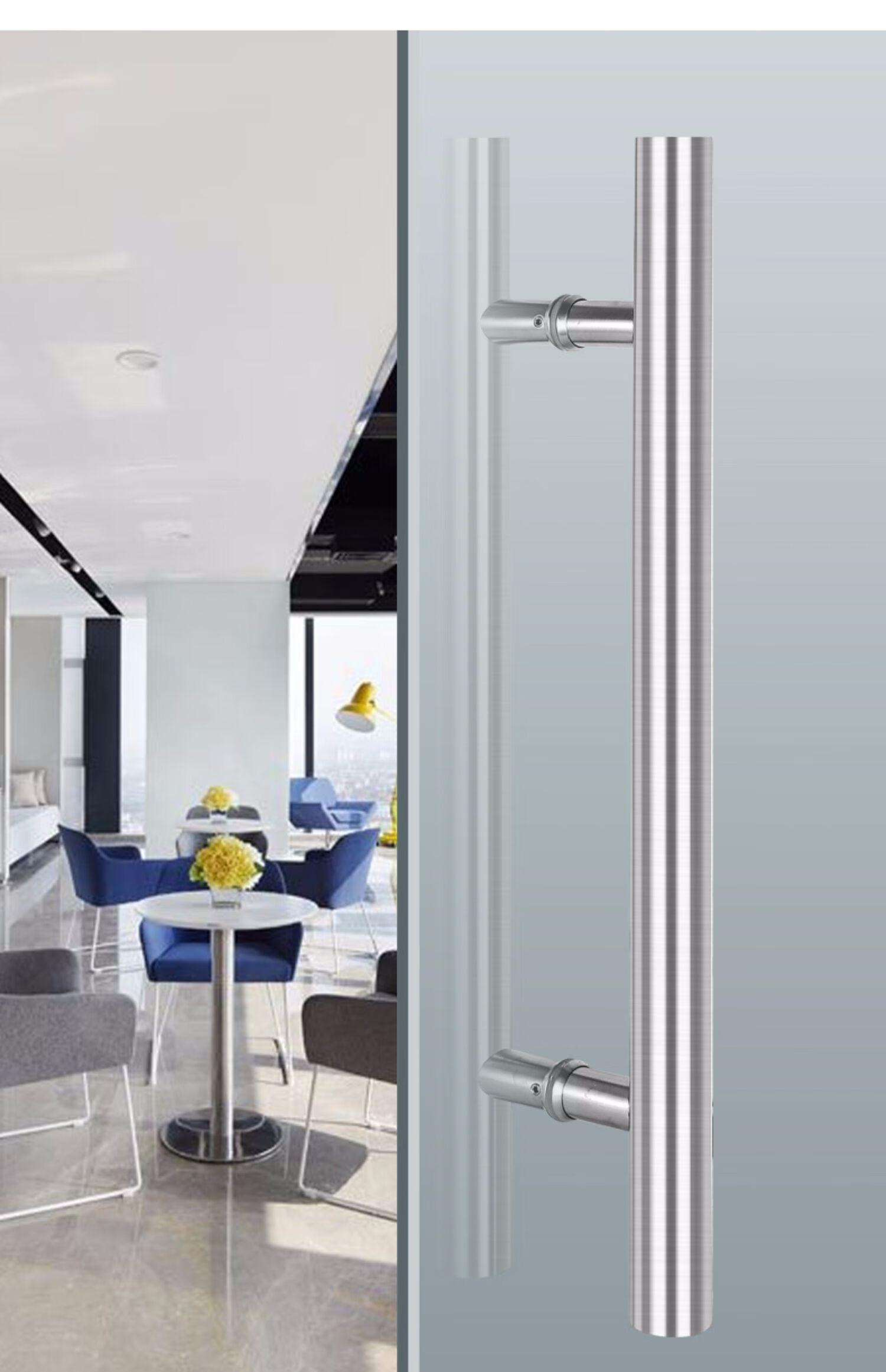 加厚304玻璃门把手拉手中式不锈钢大拉手大门圆形现代推拉门拉丝加厚