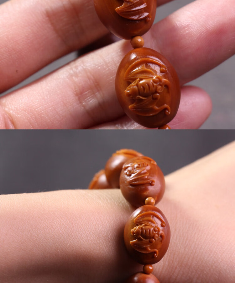 艾美福蝙蝠橄榄核手串苏工纯手工雕刻十全富贵庇护守护小铁核