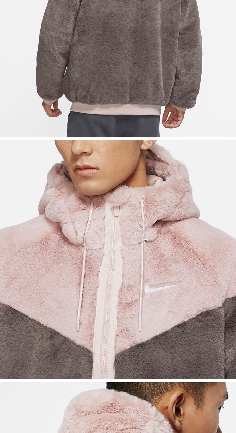 nike耐克外套男2022春新款豹纹人造皮草貂绒保暖连帽夹克dh6683dh