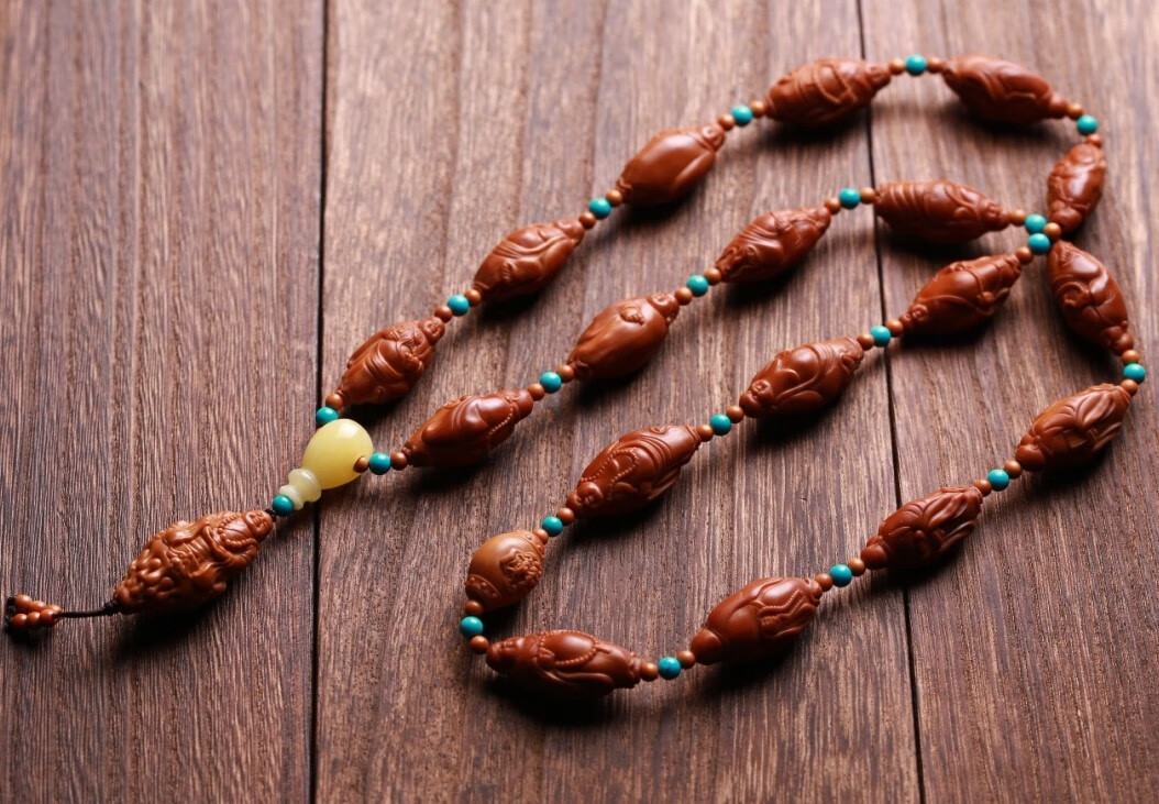 宾昔橄榄核雕刻十八弥勒佛珠手串念珠手链脖挂长串男女文玩民族风蜜蜡