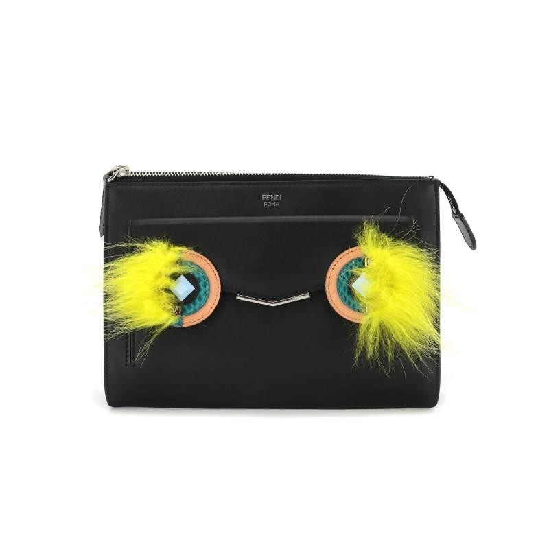 【二手95新】fendi 芬迪小怪兽黑色牛皮单肩包 女款【图片 价格 品牌