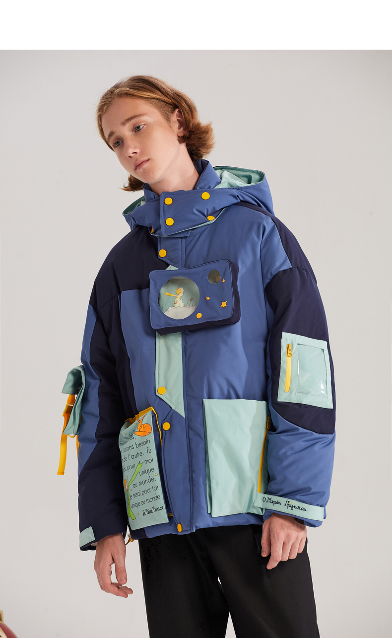 bosie羽绒服男小王子联名情侣款潮牌短款外套蓝色预售m