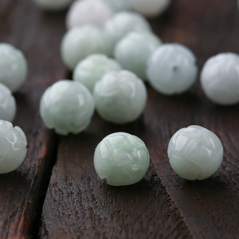 晶屿翡翠a货莲花散珠玉珠子单颗天然玉石diy手工串珠编织手链手串配珠