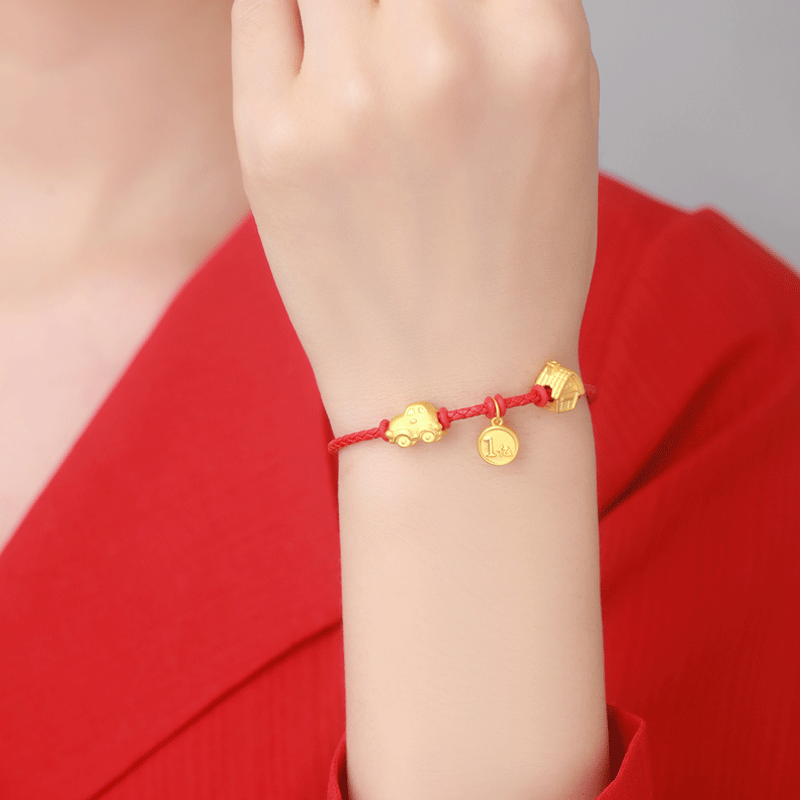 佐卡伊 有房有车 黄金转运珠男女款足金手链本命年红绳手串生日送女