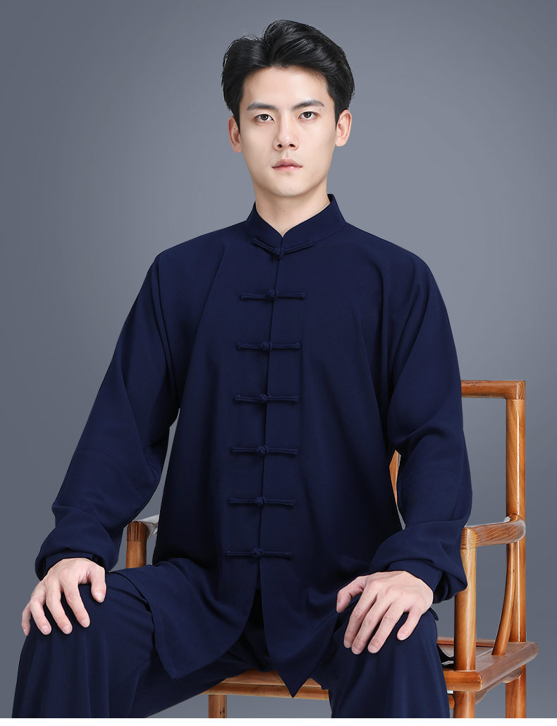 山人运动太极服男士春秋新款武术服练功服中老年太极拳服装藏青色m