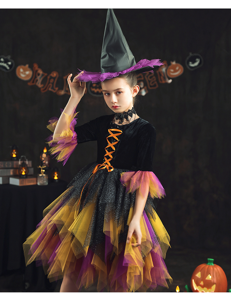 万圣节服装儿童小魔女万圣节儿童服装女童魔女cos服礼服化装舞会小