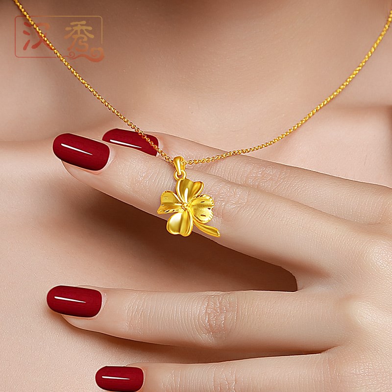 老凤凰款式520礼物生日礼物四叶草黄金吊坠女款3d硬金首饰999足金项链