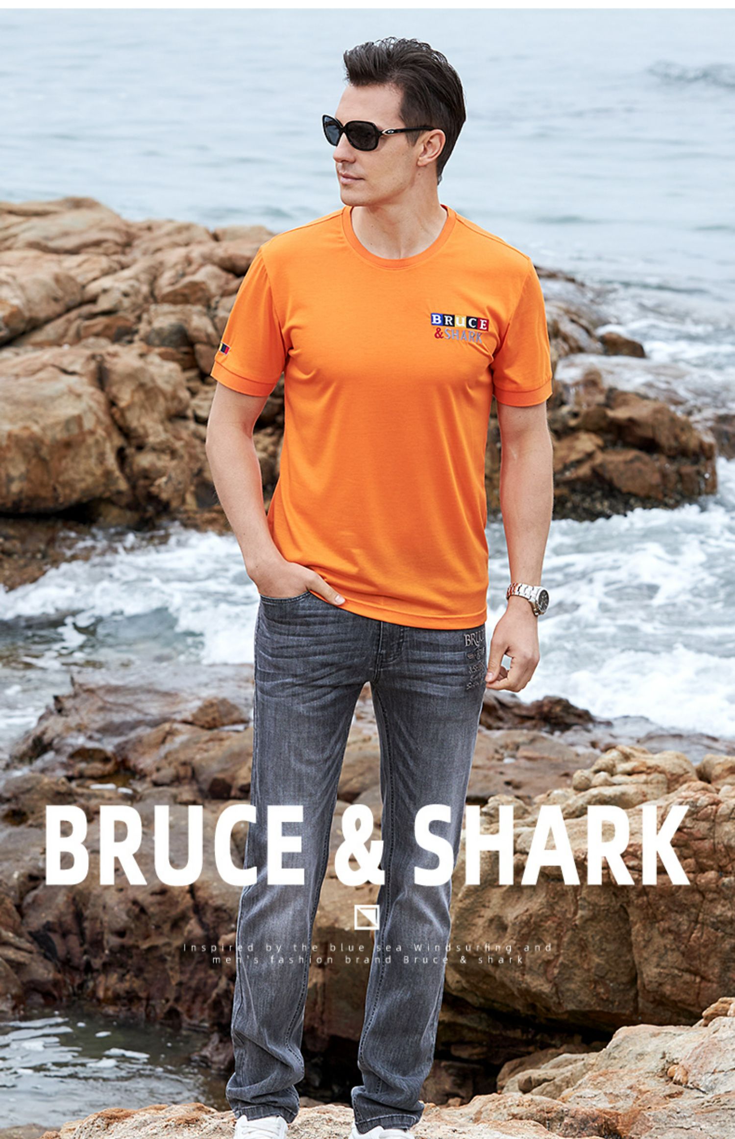 意大利古老鲨鱼t恤男2022新款夏季丝光棉薄宽松短袖t恤男潮牌男士宽松