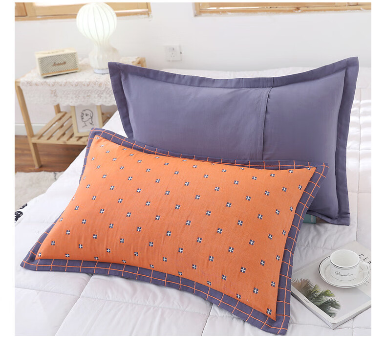 恒源祥(hyx)精梳棉纱布枕套 信封式加大加厚情侣枕头套柔软透气 墨恋