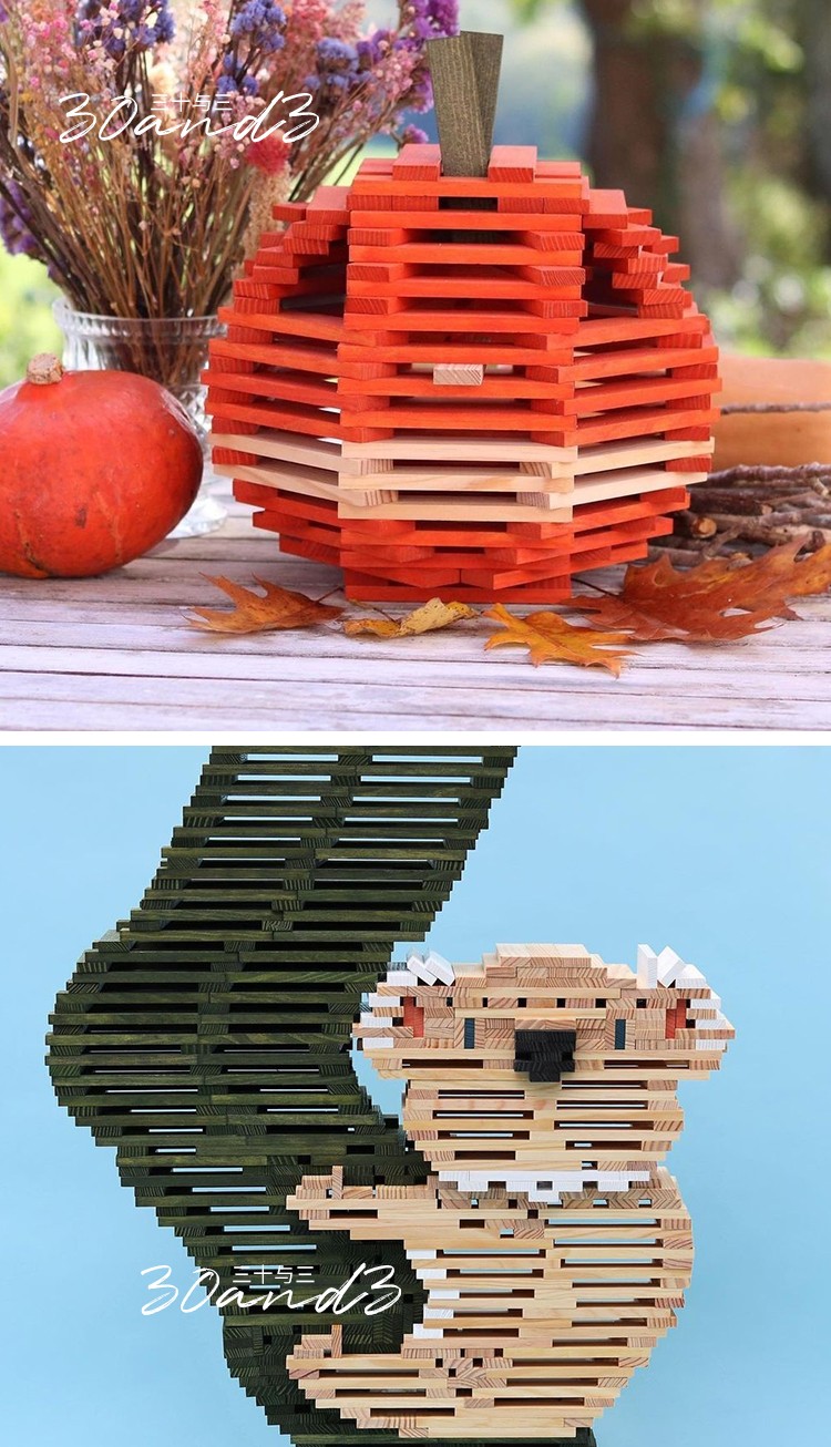 长木片积木阿基米德松木条拼搭玩具大块颗粒自由拼装建构幼儿园steam