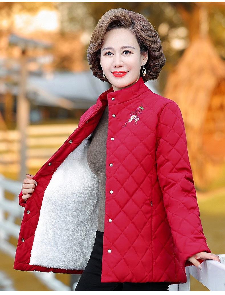 古莱登新款中老年人女冬装50岁中年妈妈装绣花棉衣60岁奶奶冬季加绒