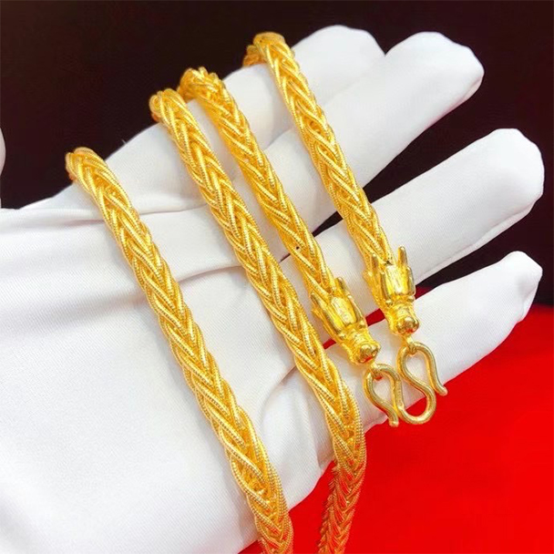 妙灵阁男士金项链9999出黄金双龙头链子实心粗款霸气足金配方牌吊坠古