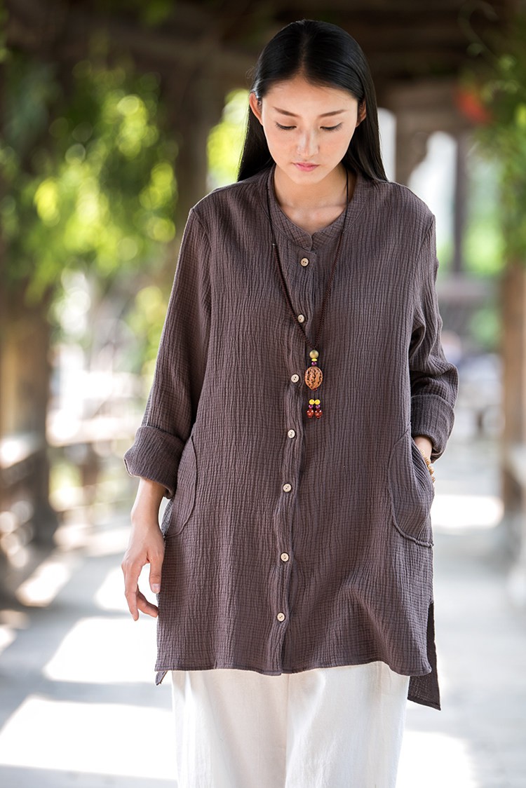 太极服棉麻女时尚中式上衣中年练功亚麻太极拳服装春秋黄色xl