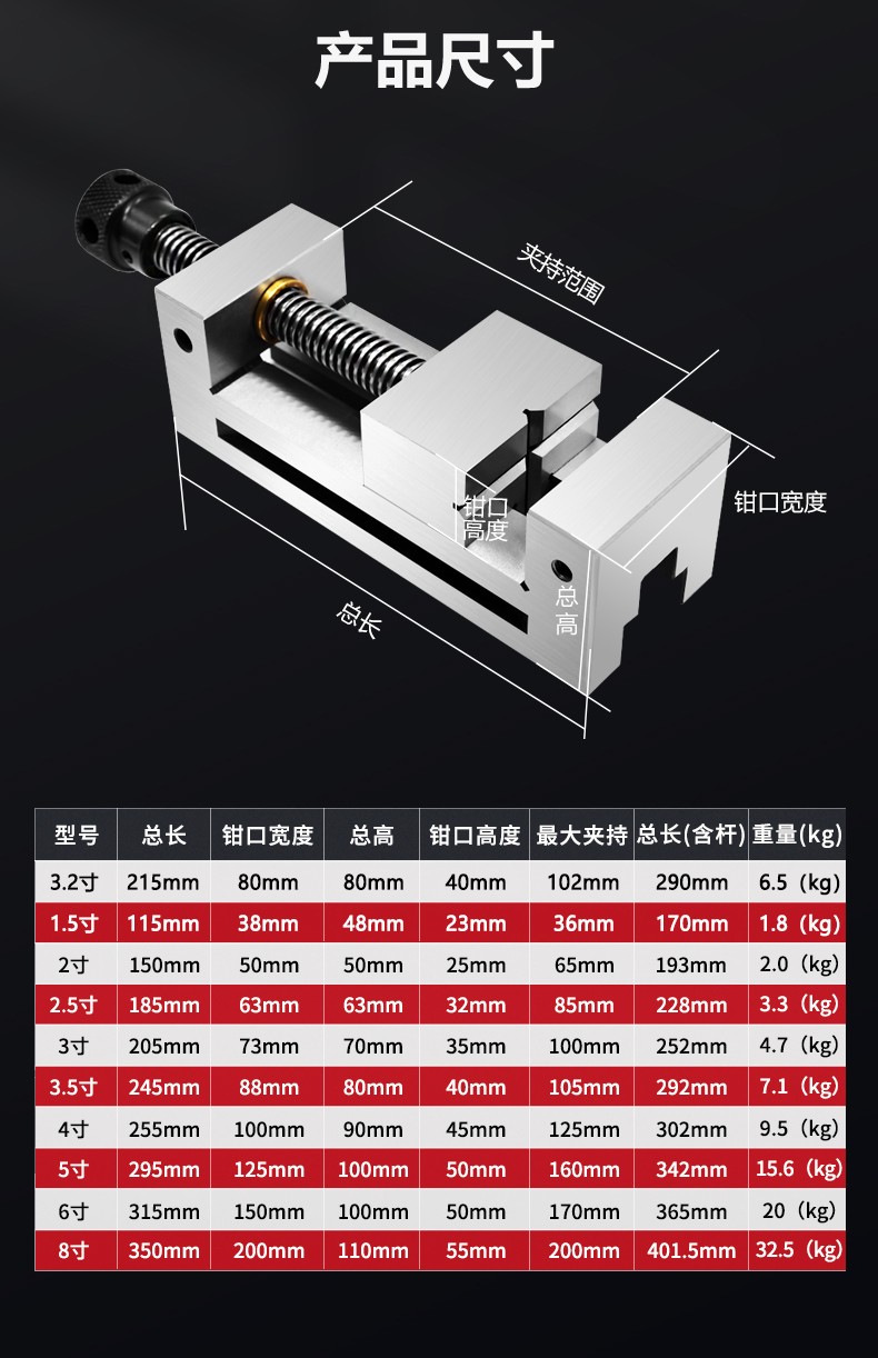 平口钳规格尺寸图片