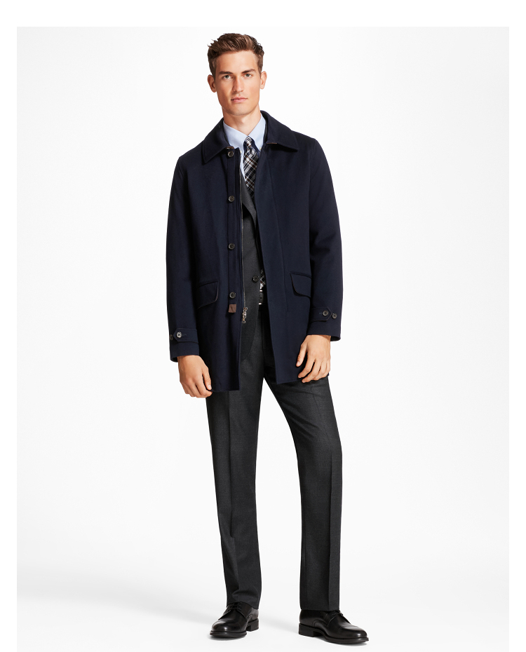 brooksbrothers布克兄弟男士新款美式纯色复古宽松毛呢大衣4004藏青色