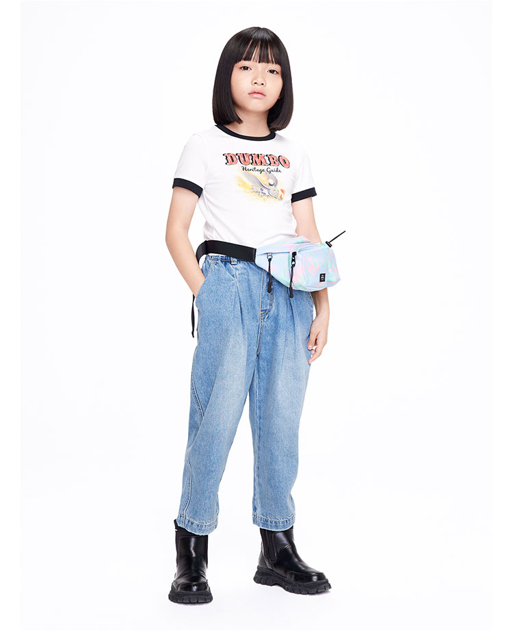 小飞象系列littlemoco童装女童修身短袖t恤本白色12056