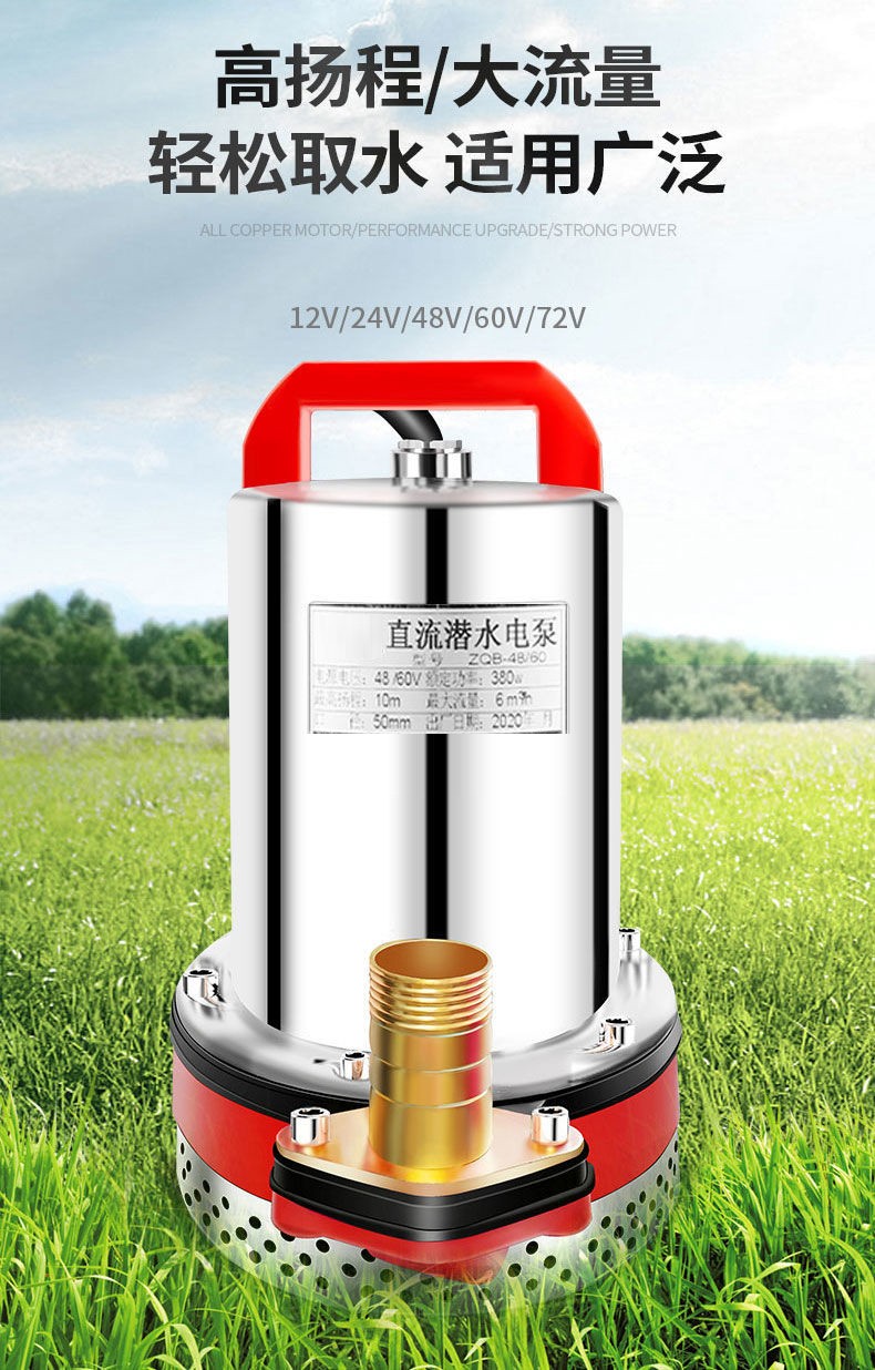 家用12v充电水泵24v48v60v72v伏电瓶车抽水泵便携式农用抽水机潜水泵