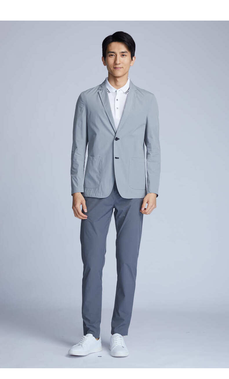 依文休闲西装外套男灰色薄款高级感商务修身春夏中年小西装外套男xe