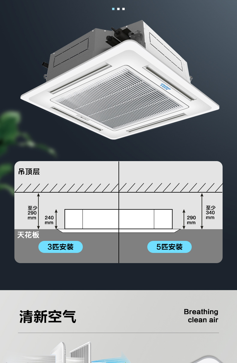 格力五匹天花机尺寸图图片