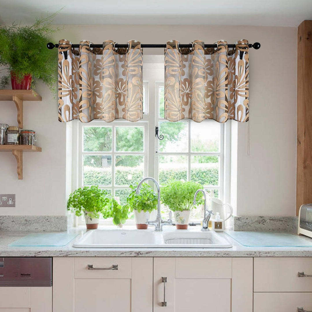 南暖跨境厨房帘窗纱半帘短帘美式短窗帘隔断帘透光压花窗纱成品纱帘