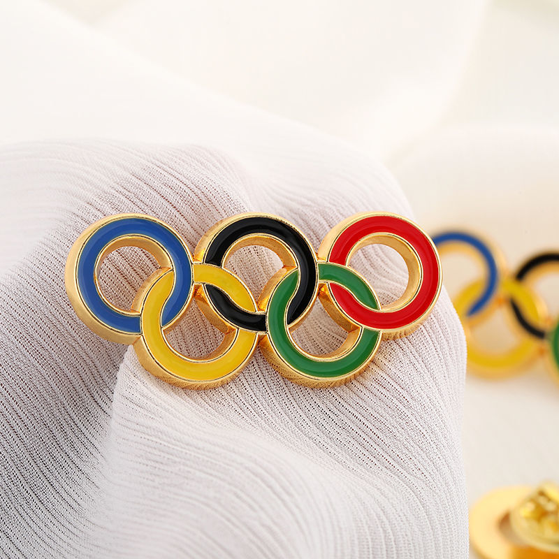 五连环胸章珍藏版奥运五环纪念章金属镂空烤漆胸针锌合金徽章留念