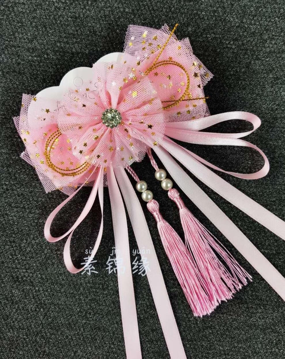 枫康2021年新款汉服头饰蝴蝶结发饰飘带头饰古风超仙汉服发夹后脑勺