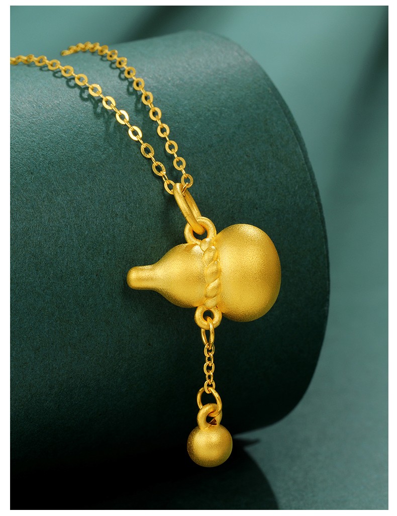 老凤凰3硬金小葫芦吊坠女编织黑绳黄金项链女足金小金珠流苏福禄挂坠