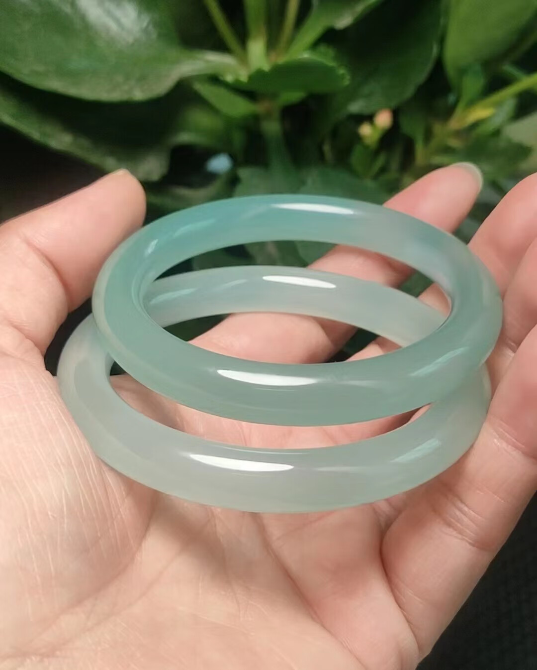 冰润油青玉髓手镯冰透油青圆条玛瑙手镯直播高货胖圆条玉髓镯子桔皇