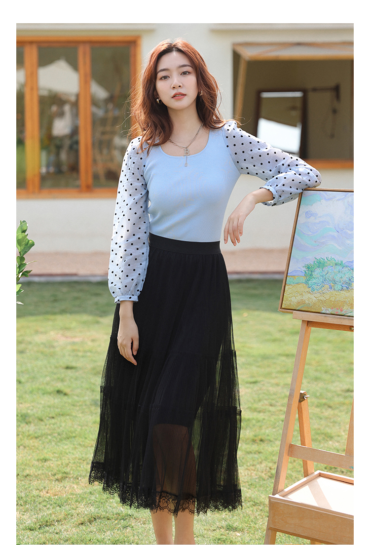 朵以2022春季新款浪漫百褶裙宽松高腰蕾丝百搭纱裙蛋糕半身裙女37vc63