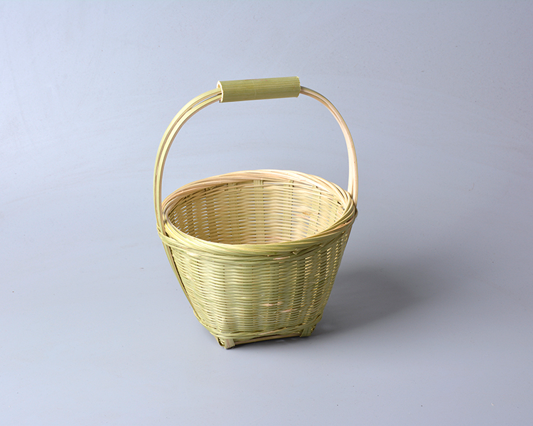 竹篮子手提竹筐收纳竹篮子手提竹编制品家用圆形采摘篮青蔑手工编织装