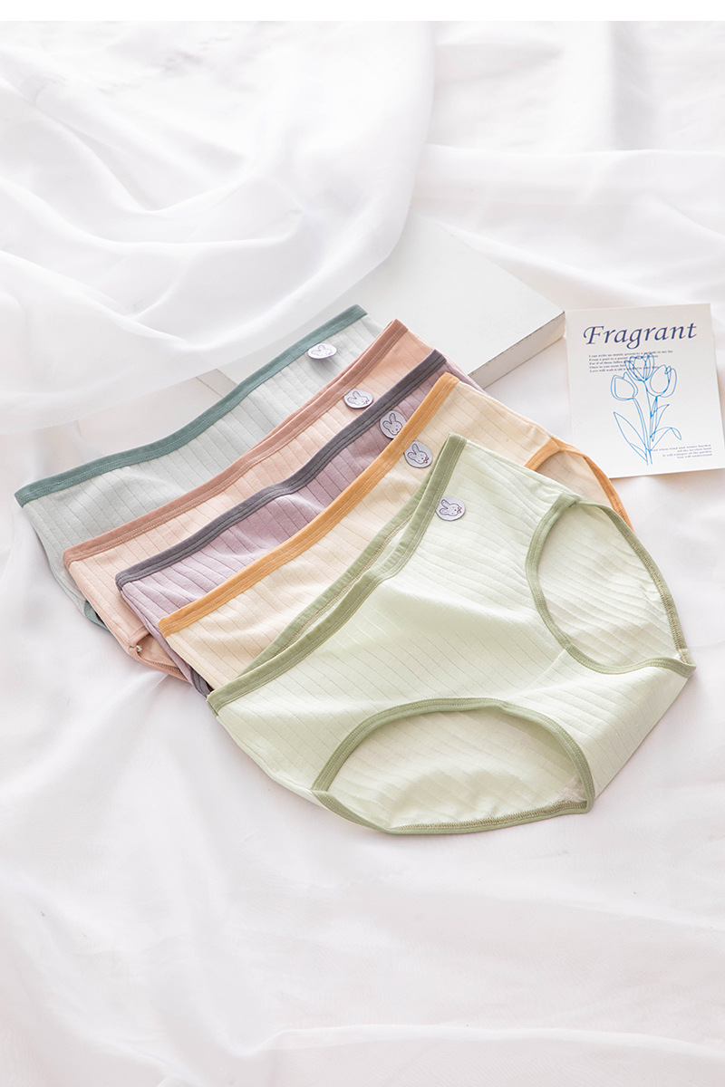 奢和2条装日系少女内裤纯棉裆透气清新可爱女生中腰三角裤头肤色果绿m