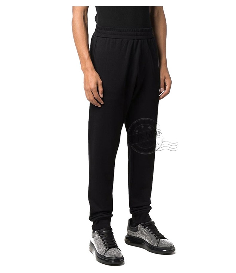 范思哲(versace)裤子男士回纹美杜莎印花团松紧腰运动休闲小脚裤 黑色