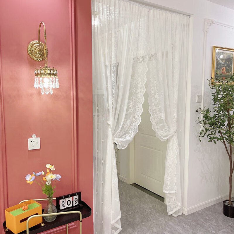 拱形窗户窗帘欧式免打孔轻奢魔术贴窗帘窗纱帘白色蕾丝田园美式厨房