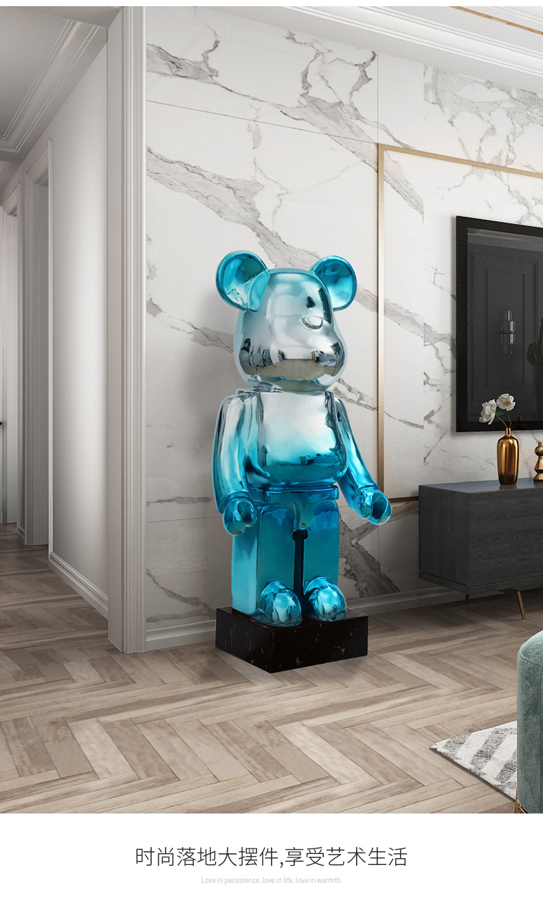暴力熊大摆件客厅现代酒店轻奢软装饰品样板房公仔卡通雕塑摆设 粉金