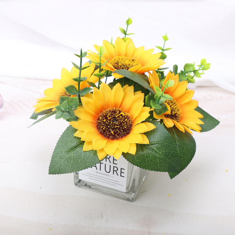 精品绿植仿真花向日葵花束假花绢花塑料花套装太阳花装饰客厅家居小
