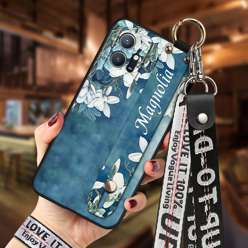 福壳vivoy52t手机壳 浮雕彩绘腕带壳 可斜跨防摔保护套 栀子花(单壳)