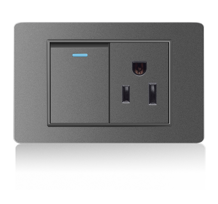美式15a三孔六孔多功能插座带usb118美标墙壁开关面板灰色一开单控