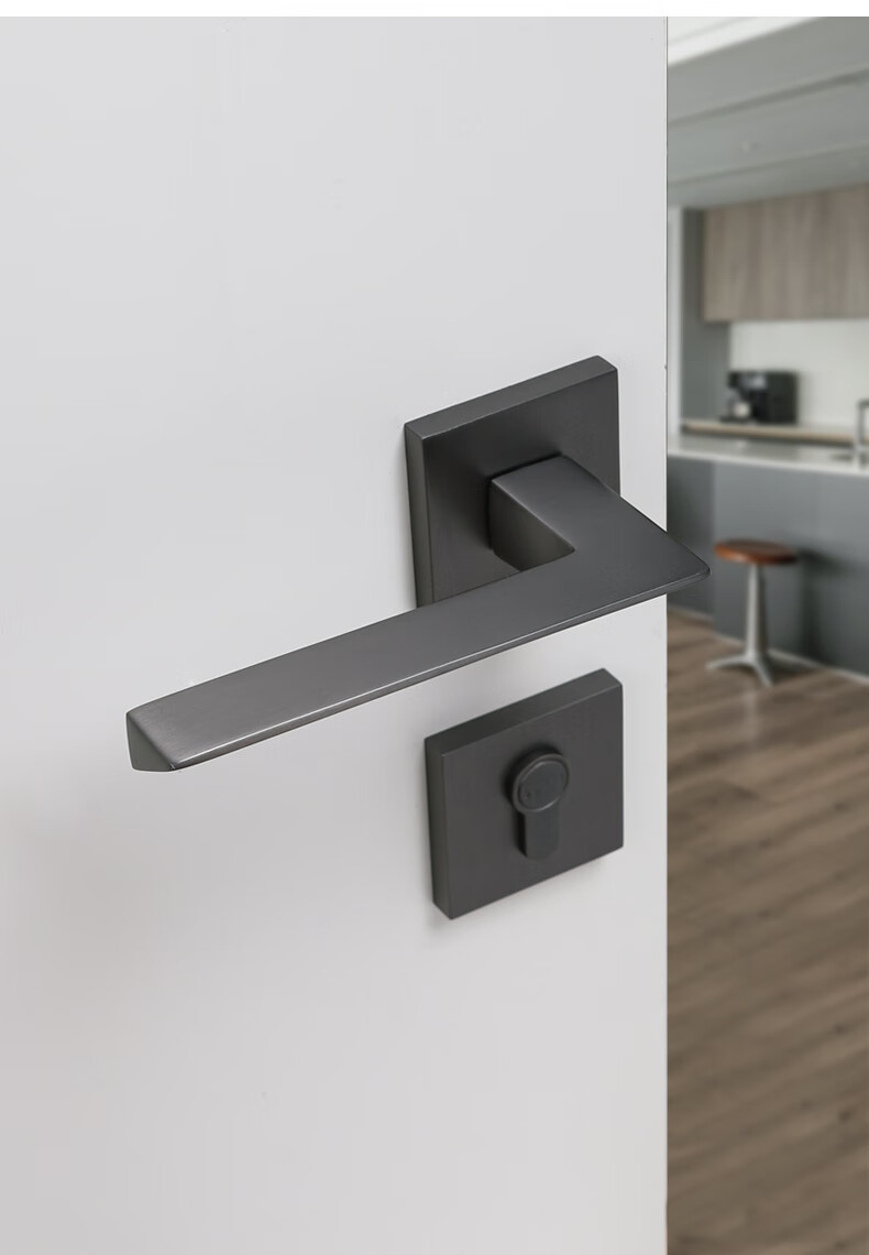 纯铜轻奢房门磁吸静音门锁家用通用型卧室室内锁房间门把手木门卡其