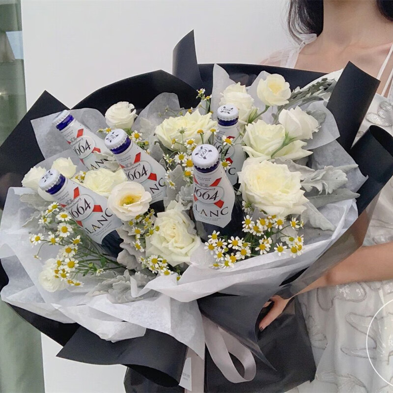 七夕花束1664啤酒玫瑰男女友鲜花递同城广州上海杭州生日配 3瓶1664