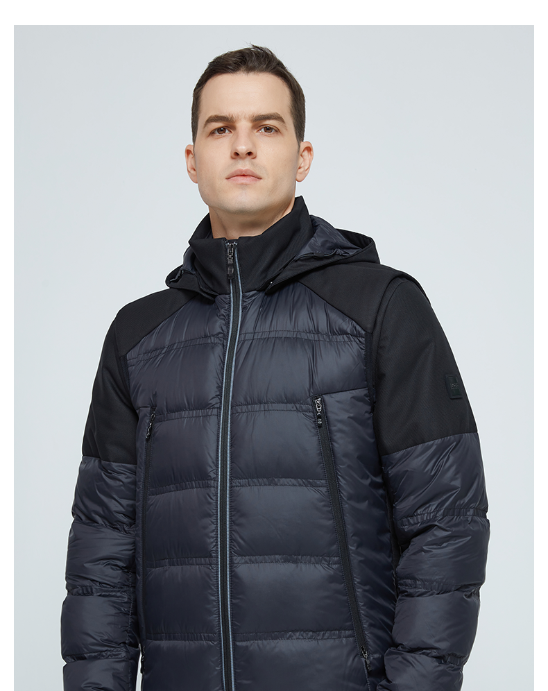 hugoboss雨果博斯男士款带可拆卸袖子和兜帽的防泼水羽绒服001黑色eul