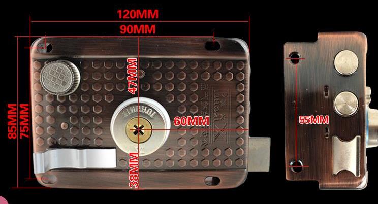 三保險老式防盜門鎖通用型十字鑰匙鐵木門外裝臥室彈子門鎖xp左開帶邊