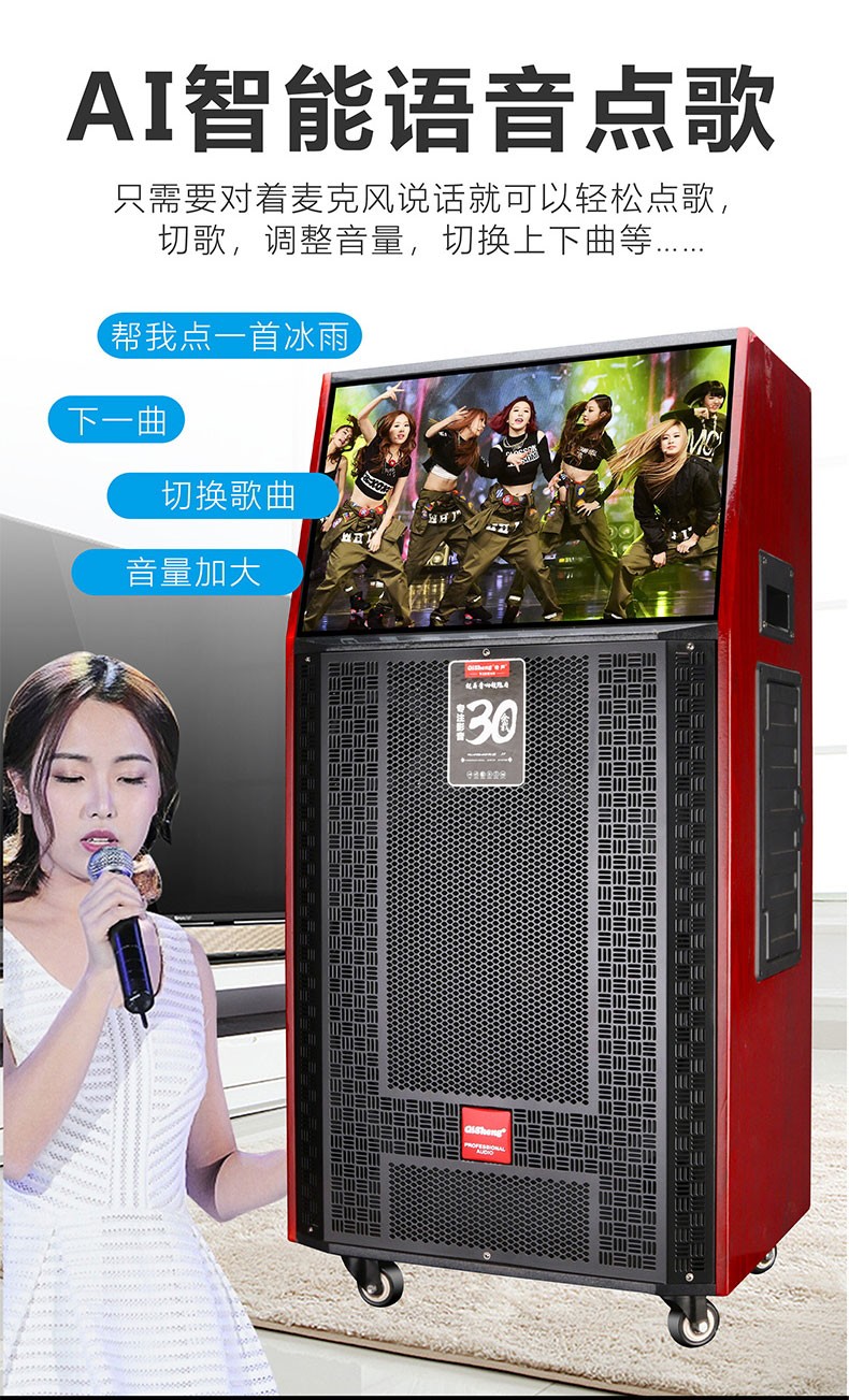 奇声qisheng户外广场舞音响视频机便携式拉杆电瓶音箱无线蓝牙大功率