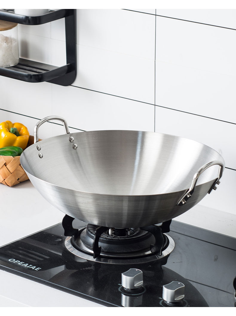 加厚不锈钢炒锅商用34-80cm饭店食堂炒菜锅双耳炒锅圆底爆炒大锅炖锅