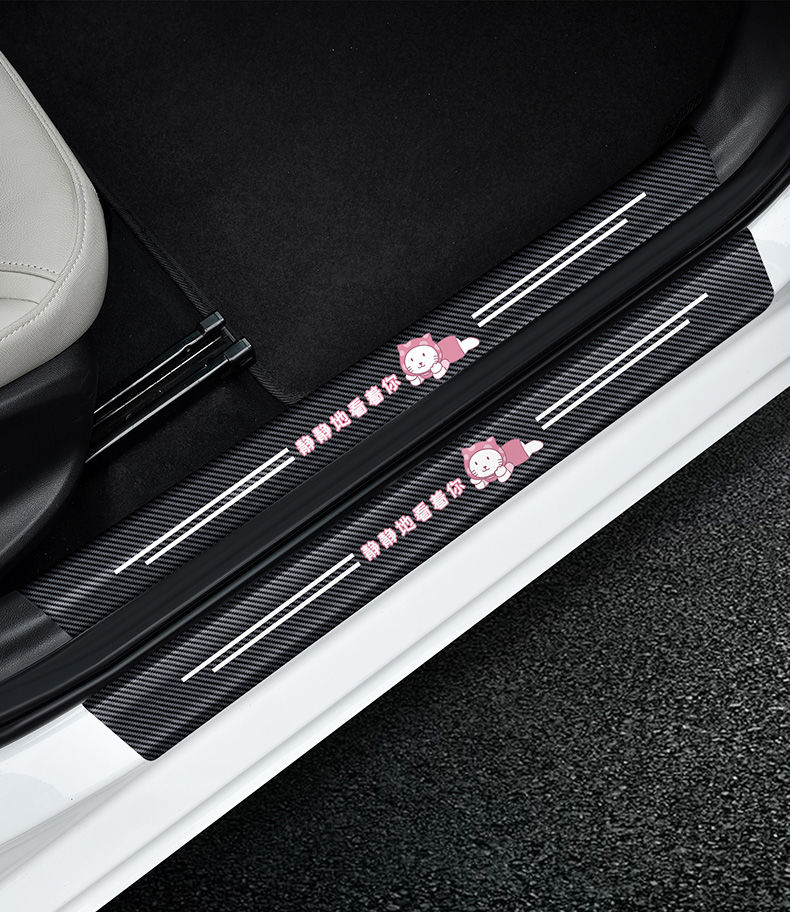 叮当猫汽车门槛条防踩贴皮卡丘碳纤迎宾踏板后备箱防刮擦装饰通用俩只