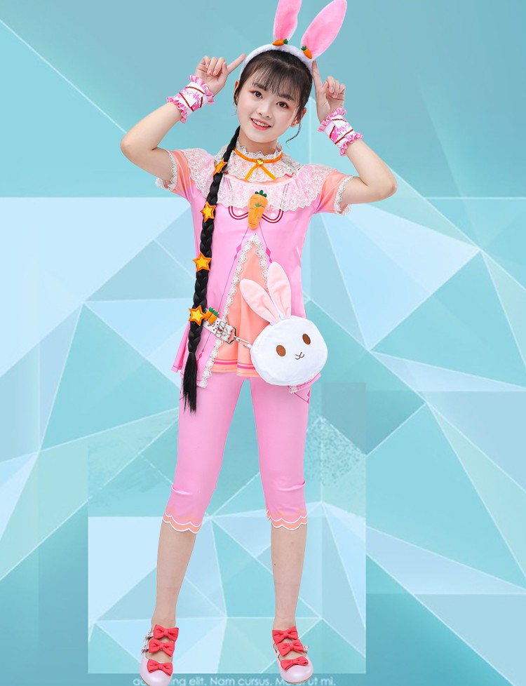 云雌 小舞衣服儿童版 斗罗大陆同款小五cos服装 套装女童兔耳朵 小舞