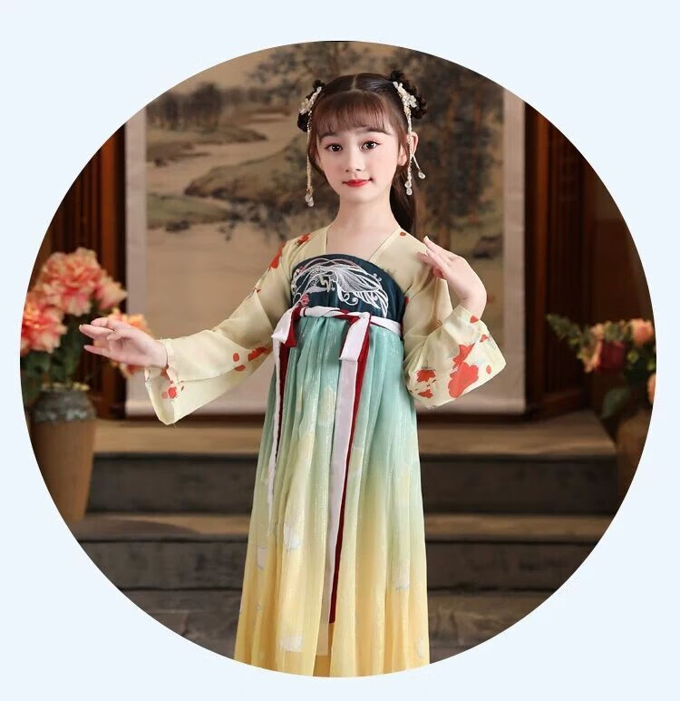 儿童古装女夏季中国风中大童汉服夏装学生12岁民族服装女孩子古风衣服