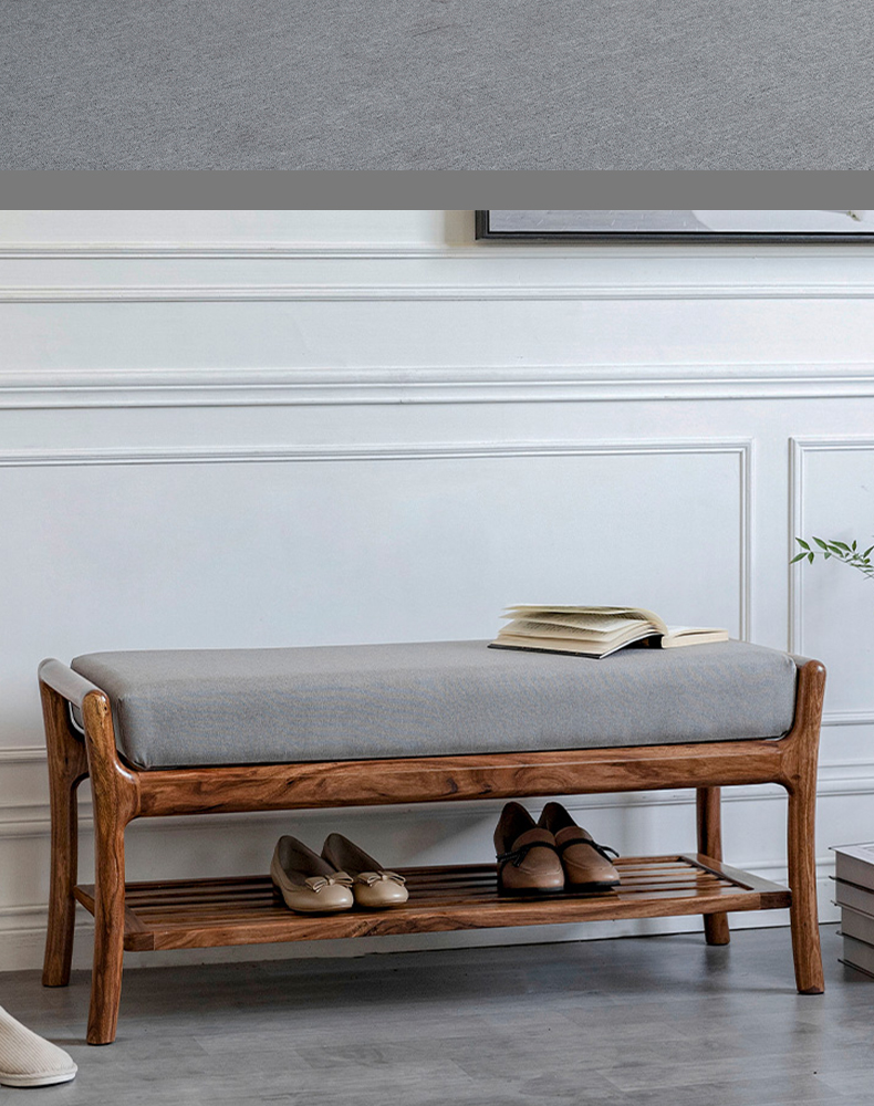 新中式全实木乌金木入户门换鞋凳可坐玄关穿鞋登长条凳可定制 换鞋凳