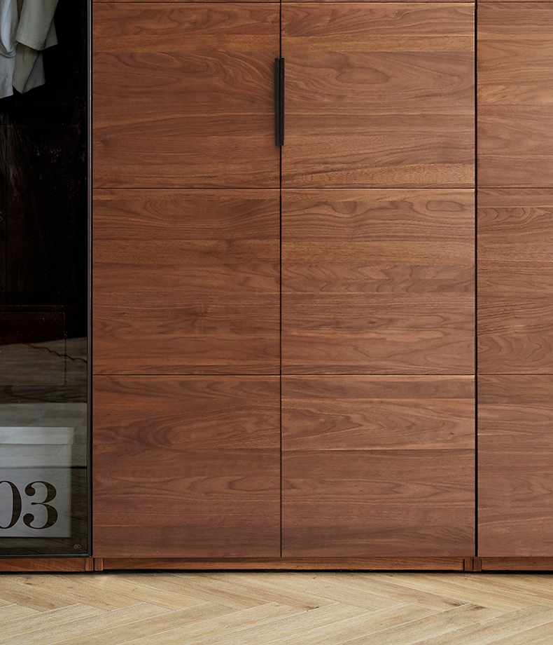 源氏木语实木衣柜北欧轻奢黑胡桃木收纳柜子现代简约玻璃组合衣橱 黑