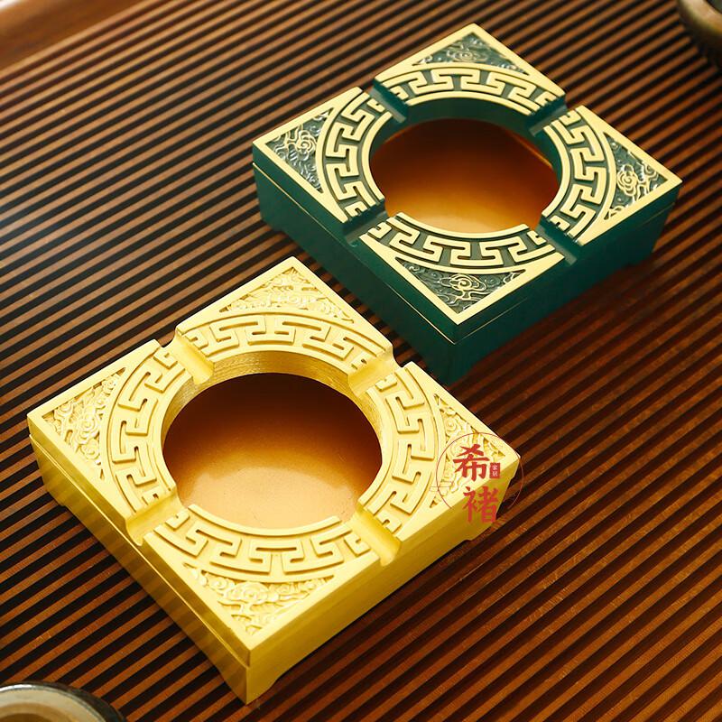 纯铜烟灰缸带盖 仿古纯铜烟灰缸中式复古黄铜带盖烟缸商务礼品家居