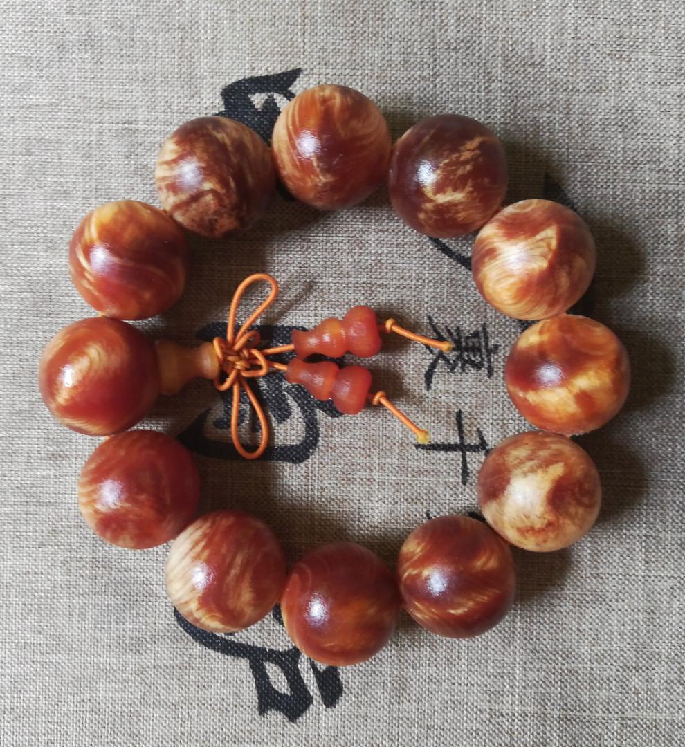 6965京品优选捡漏明子琥珀木手串东北沉香满油全透瘤疤20闪电纹